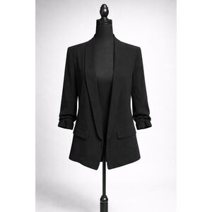 Forever 21 Black Open Front Blazer Women’s Small 3/4 Sleeve Jacket